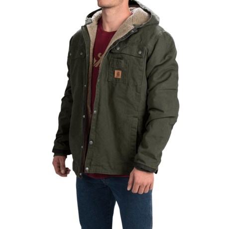 Carhartt Sandstone Hooded Multi Pocket Jacket Sherpa Lined For Tall Men
