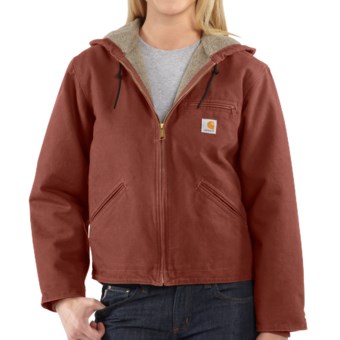 Carhartt Sandstone Sierra Hooded Jacket with Sherpa Lining (For Women) in Vintage Rose