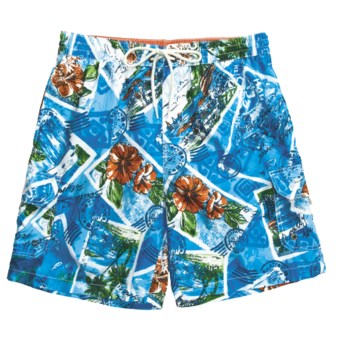 Caribbean Joe Printed Cargo Swim Trunks (For Men) in Blue