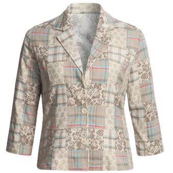 Casual Studio Madras Plaid Patch Jacket - Cotton (For Women) in Beige