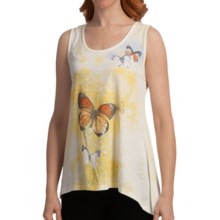 Casual Studio Printed Tank Top with Handkerchief Hem - Cotton (For Women) in Butterfly - Closeouts