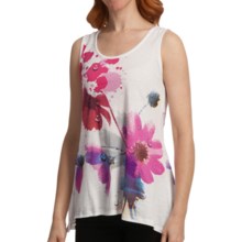 Casual Studio Printed Tank Top with Handkerchief Hem - Cotton (For Women) in Dew Drops Floral Print - Closeouts