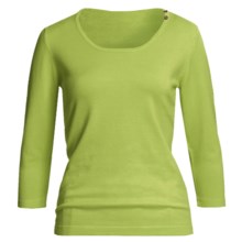 Casual Studio Shell Button Sweater - Round Neck, 3/4 Sleeve (For Women) in Island Green - Closeouts