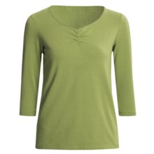 Casual Studio Shirred V-Neck Shirt - Stretch Cotton, 3/4 Sleeve (For Women) in Olive - Closeouts