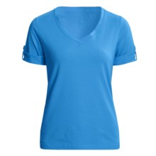 Casual Studio V-Neck T-Shirt - Stretch Cotton, Short Sleeve (For Women) in Pacific Blue - Closeouts