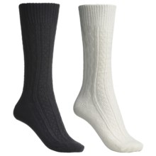 Catawba Outdoor Supply Angora-Blend Solid Socks - 2-Pack, Crew (For Women) in Ivory/Black Cable - Closeouts