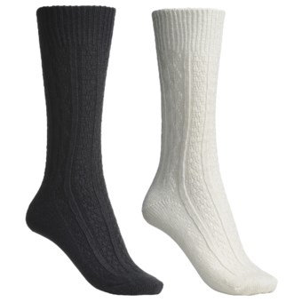 Catawba Outdoor Supply Angora-Blend Solid Socks - 2-Pack, Crew (For Women) in Ivory/Black Cable