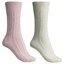 Catawba Outdoor Supply Angora-Blend Solid Socks - 2-Pack, Crew (For Women) in Ivory/Pink Cable - Closeouts