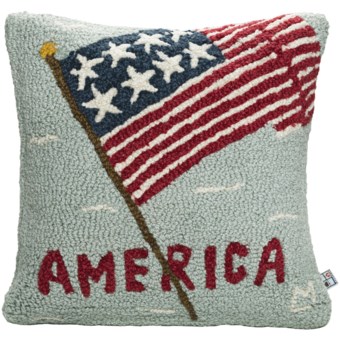Chandler 4 Corners Hooked Wool Pillow - 18x18" in American Flag