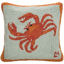 Chandler 4 Corners Hooked Wool Pillow - 18x18" in Crab - Closeouts