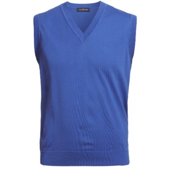 Chase Edward Pima Cotton Sweater Vest - V-Neck (For Men) in Marine