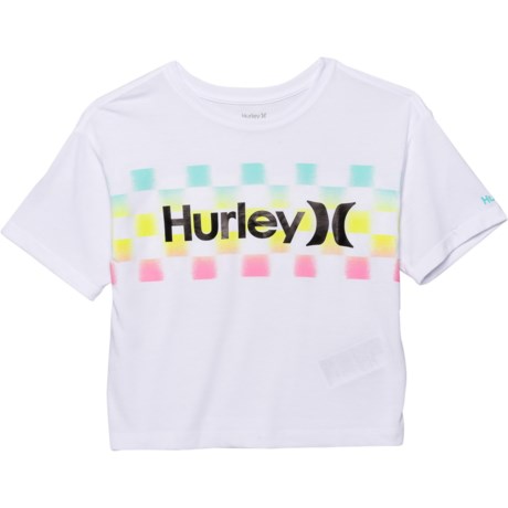 Hurley Checkered T-Shirt - Short Sleeve (For Big Girls) - WHITE (L )
