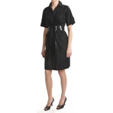 Chetta B Belted Shirt Dress - Stretch Cotton, Short Sleeve (For Women) in Black - Closeouts