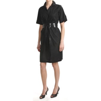 Chetta B Belted Shirt Dress - Stretch Cotton, Short Sleeve (For Women) in Black