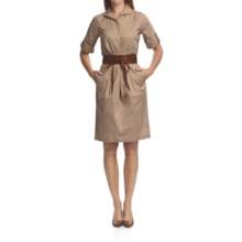 Chetta B Belted Shirt Dress - Stretch Cotton, Short Sleeve (For Women) in Khaki - Closeouts