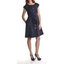Chetta B. Cotton Poplin Shirt Dress - Tie Belt, Short Sleeve (For Women) in Navy - Closeouts
