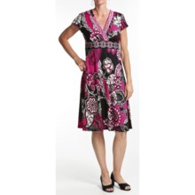 Chetta B Jersey Print Dress - V-Neck, Short Sleeve (For Women) in Fuschia/Black - Closeouts