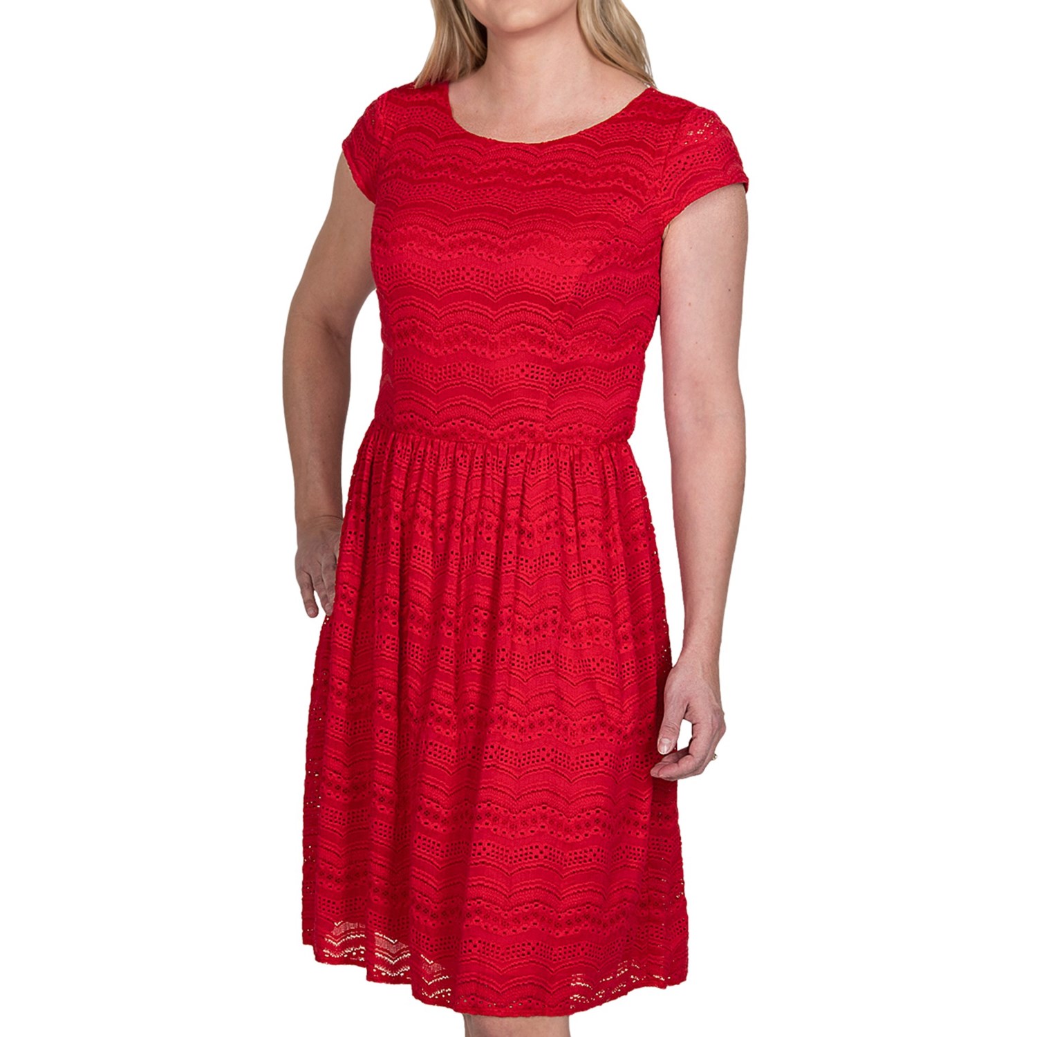 Chetta B Textured Lace Overlay Dress - Short Sleeve (For Women) - Save 44%