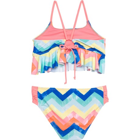 Kensie Chevron Stripe Bikini Set - UPF 50 (For Big Girls) - SEAFOAM (7/8 )