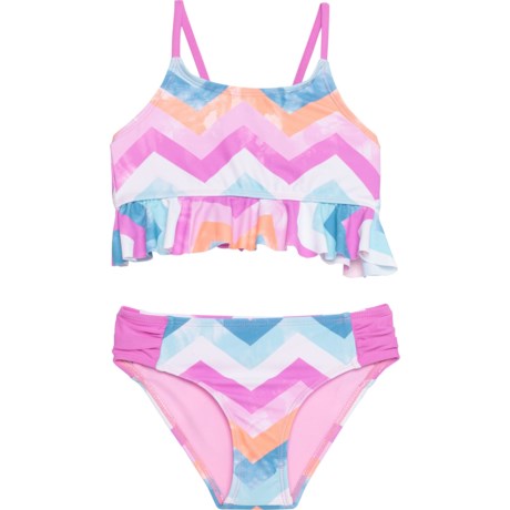 Kensie Chevron Stripe Swimsuit - UPF 50 (For Toddler Girls) - CORAL (4T )