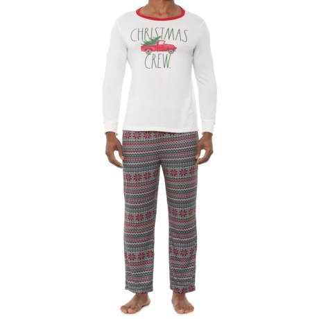 Rae Dunn Christmas Crew Pajamas - Long Sleeve (For Men) - WHITE/RED/GREEN (L )