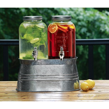 Circle Glass Country Twin Beverage Dispensers with Galvanized Base/Ice Tub 2 gal.