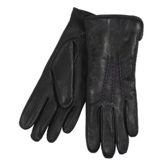 Cire by Grandoe Traveler Gloves - Premium Sheepskin Leather (For Women) in Black/Violet