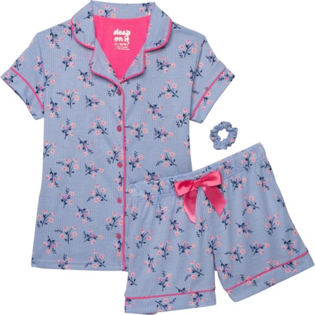 Sleep On It Coat Sets Button Pajamas - Short Sleeve (For Big Girls) - BLUE (14/16 )