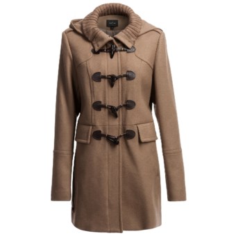 Cole Haan Outerwear Soft Italian Wool Twill Duffle Coat - Detachable Hood (For Women) in Camel
