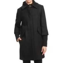 Cole Haan Outerwear Twill Coat - Soft Italian Wool, Merino Cuffs (For Women) in Black - Closeouts