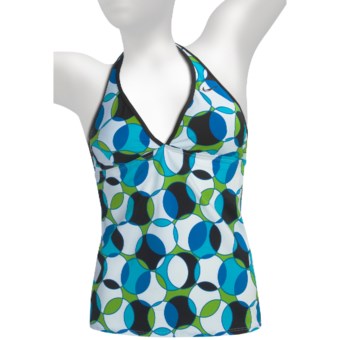 Color-Block Halter Tankini Swimsuit Top (For Women) in Blue/White/Black