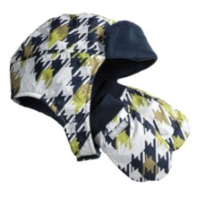 Columbia Sportswear Ear Flap Hat and Mitten Set (For Toddlers) in Columbia Navy Houndstooth - Closeouts