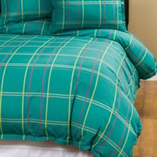 Company C Autumn Plaid Duvet Cover - Full-Queen, 200 TC Cotton Percale in Peacock - Closeouts