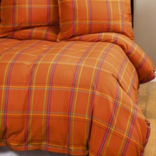 Company C Autumn Plaid Duvet Cover - King, 200 TC Cotton Percale in Orange Spice - Closeouts