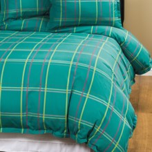 Company C Autumn Plaid Duvet Cover - Twin, 200 TC Cotton Percale in Peacock - Closeouts