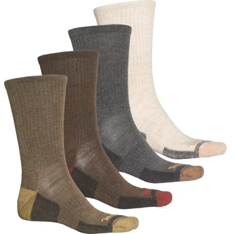 Timberland Contrast Comfort Cushioned Socks - 4-Pack, Crew (For Men) - BROWN (O/S )