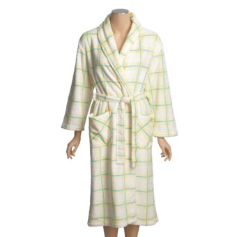 Coral Fleece Robe - Self-Tie Belt (For Women) in White Mountain Plaid