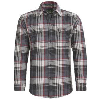 Cotton Flannel Plaid Shirt - Long Sleeve (For Men) in Grey