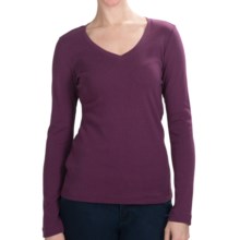 Cotton Jersey T-Shirt - V-Neck, Long Sleeve (For Women) in Berry Heather - 2nds