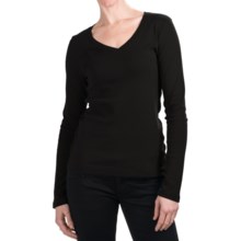 Cotton Jersey T-Shirt - V-Neck, Long Sleeve (For Women) in Black - 2nds
