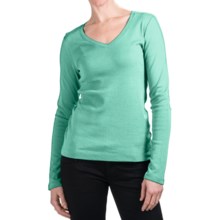 Cotton Jersey T-Shirt - V-Neck, Long Sleeve (For Women) in Mint - 2nds