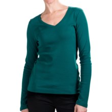 Cotton Jersey T-Shirt - V-Neck, Long Sleeve (For Women) in Teal - 2nds