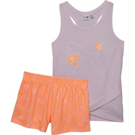 Puma Cotton Jersey Tank Top and Mesh Shorts Set (For Little Girls) - LAVENDER FOG (5 )