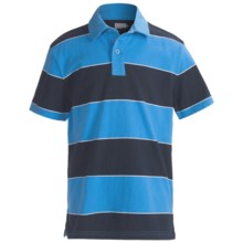 Cotton Jersey Wide Stripe Polo Shirt - Short Sleeve (For Boys) in Blue/Navy - 2nds