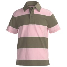 Cotton Jersey Wide Stripe Polo Shirt - Short Sleeve (For Boys) in Olive/Pink - 2nds