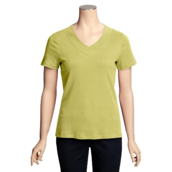 Cotton Knit Shirt - V-Neck, Short Sleeve (For Women) in Lime