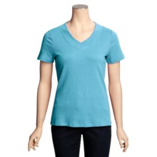 Cotton Knit Shirt - V-Neck, Short Sleeve (For Women) in Sky Blue - 2nds