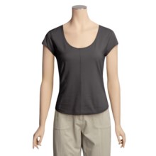 Cotton-Rich Scoop Neck Shirt - Short Sleeve (For Women) in Black - 2nds