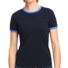 Cotton Ringer T-Shirt - Short Sleeve (For Women) in Navy - 2nds
