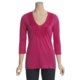 Cotton Ruffled V-Neck Shirt - 3/4 Sleeve (For Women)